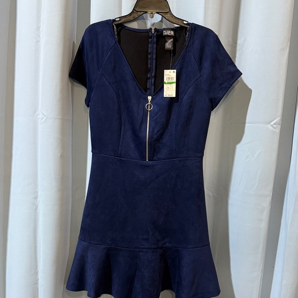 Elegant Navy Mini Dress with Zipper - Picture 1 of 1